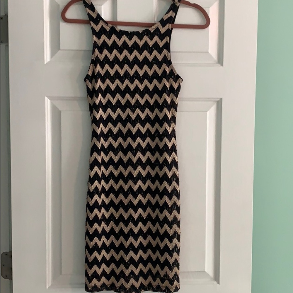 Black & Gold Chevron Mini Dress